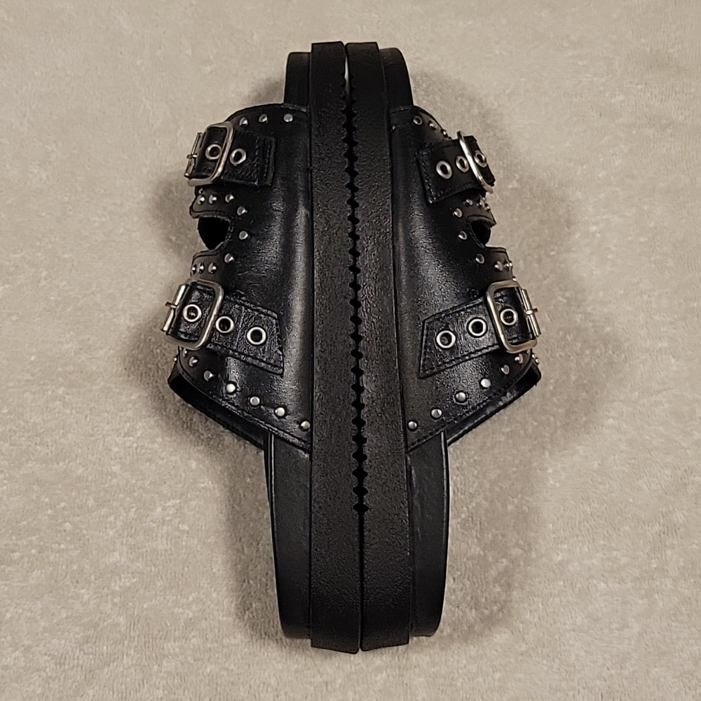 Steve Madden Melanie Black Double-Buckle Stud Slide Sandals, NIB - Picture 7 of 10